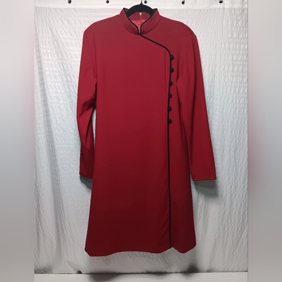 EVAN-PICONE 💯 Wool Brilliant Red long-sleeved Midi Dress. Ladies size 12 - Picture 1 of 10